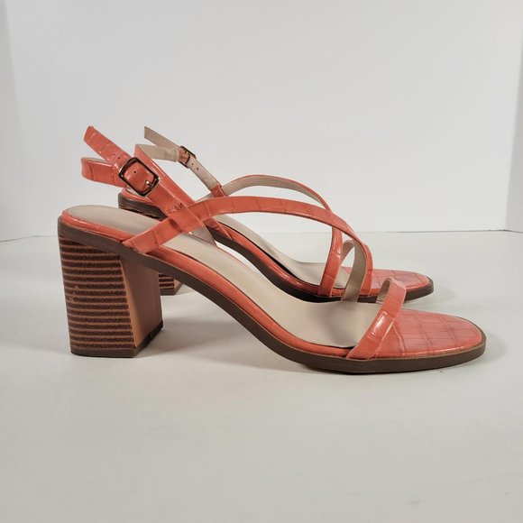 Halston Coral Vegan Leather Croc Pattern Strappy Sandal Block Heels Women Size 9 - Picture 8 of 11